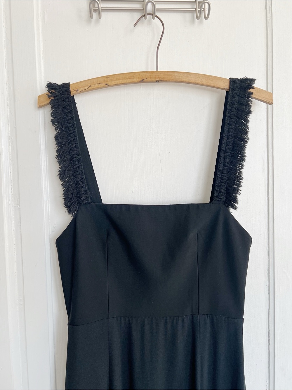 La Ligne • La Frange Dress black midi fringe strap cut out back minimalist - Picture 3 of 15